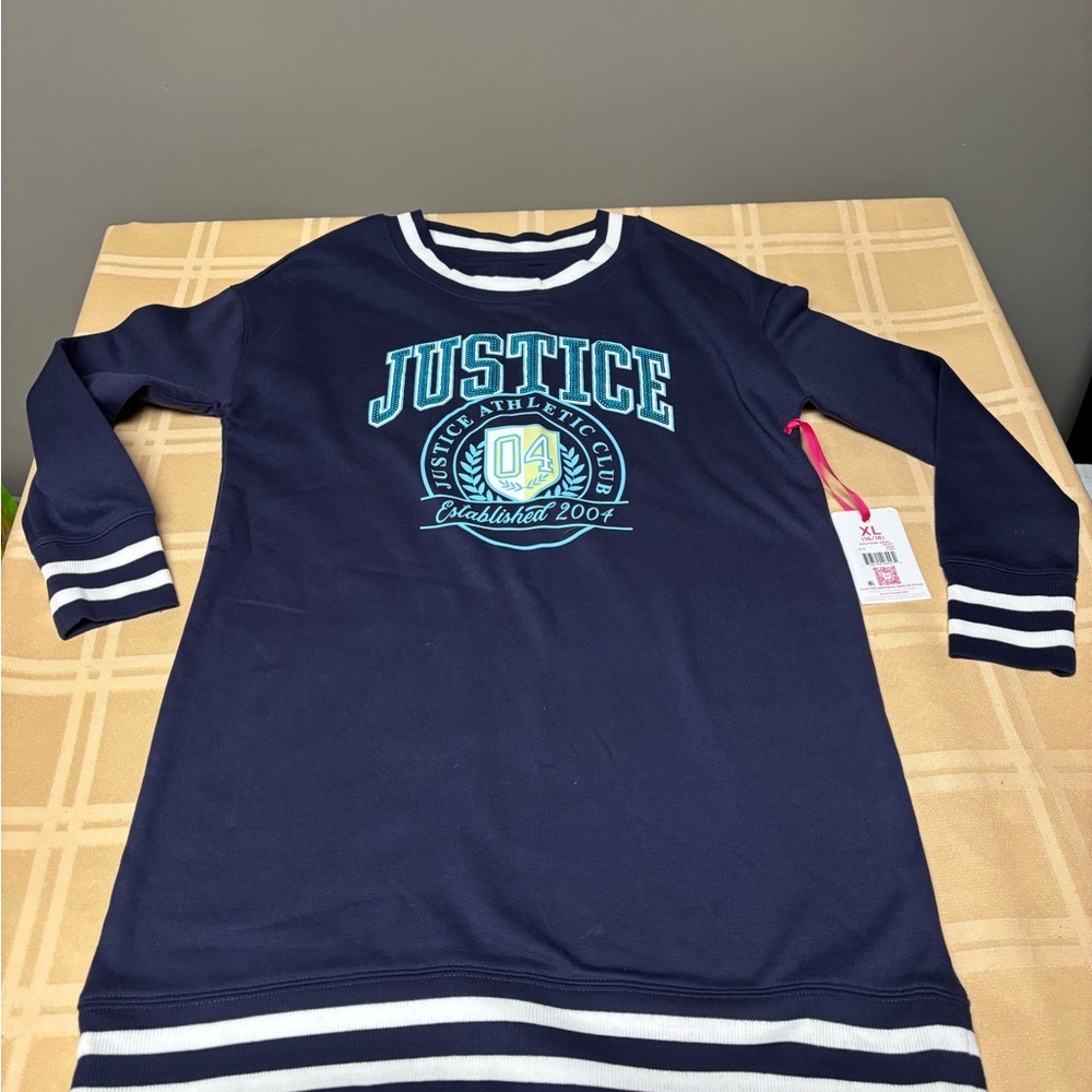 Justice Navy Dress with White and Teal Accents